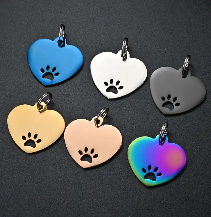 Stainless Steel Hollow Paw Engravable Heart Cat Dog Tags ( pk of 10 ) / KT0030