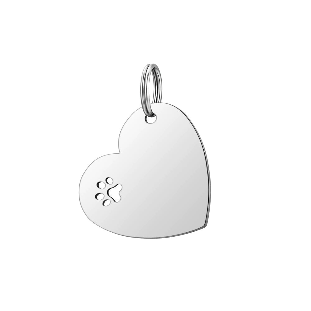 32*29.5mm Stainless Steel Hollow Paw Engravable Heart Cat Dog Tags ( pk of 10 ) / KT0029