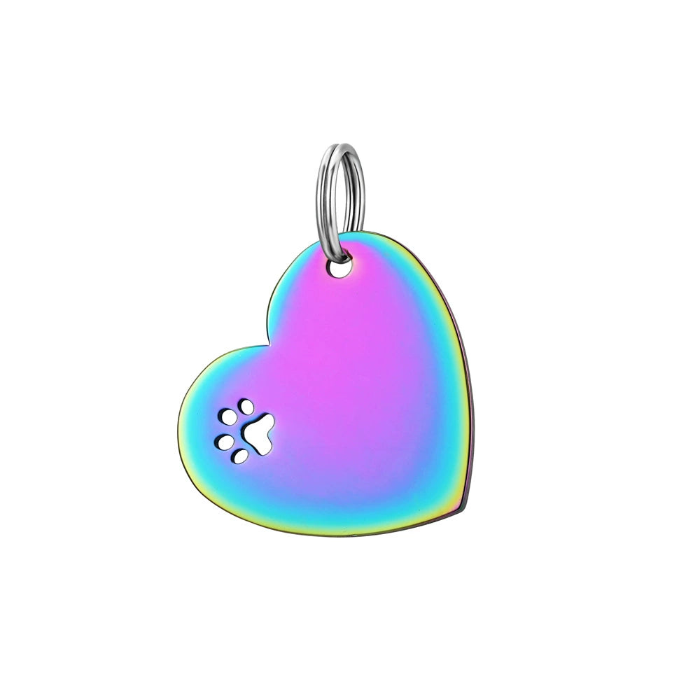 32*29.5mm Stainless Steel Hollow Paw Engravable Heart Cat Dog Tags ( pk of 10 ) / KT0029