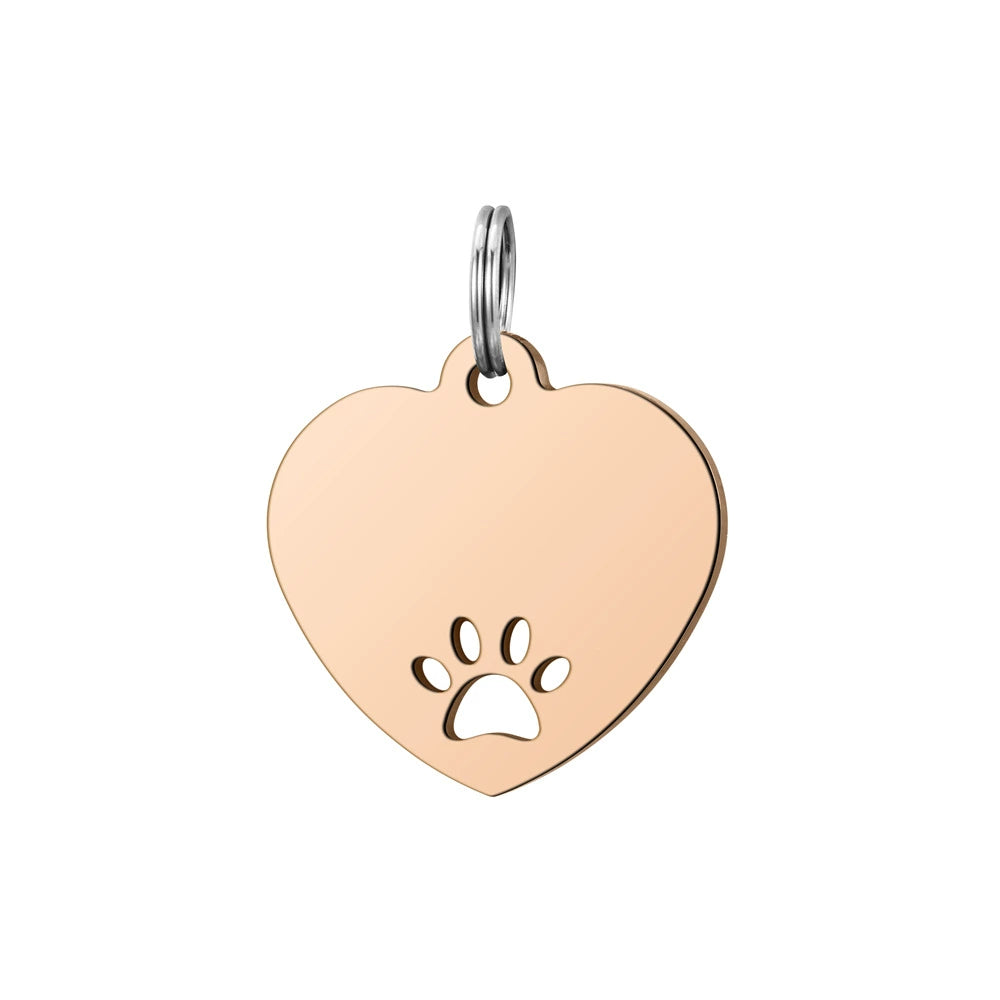Stainless Steel Hollow Paw Engravable Heart Cat Dog Tags ( pk of 10 ) / KT0030