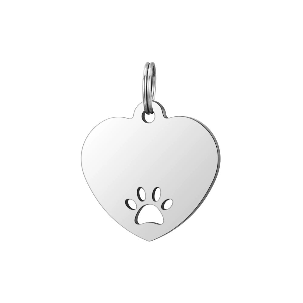 Stainless Steel Hollow Paw Engravable Heart Cat Dog Tags ( pk of 10 ) / KT0030