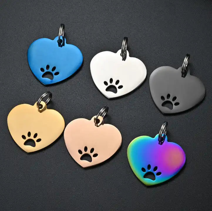 Stainless Steel Hollow Paw Engravable Heart Cat Dog Tags ( pk of 10 ) / KT0028