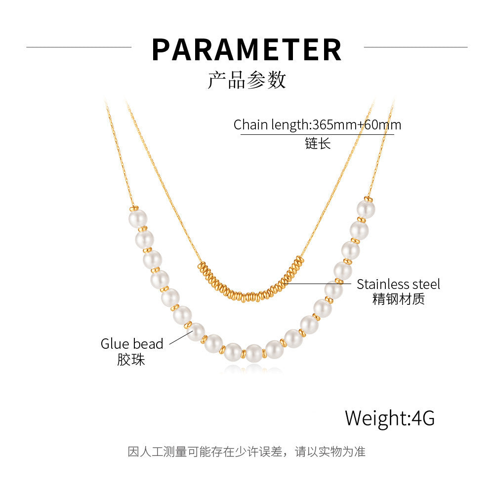 Stainless Steel Multi-Strand Pearl Beaded Chain Necklaces / KN0002