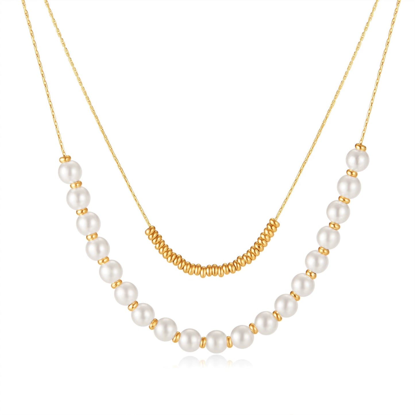 Stainless Steel Multi-Strand Pearl Beaded Chain Necklaces / KN0002