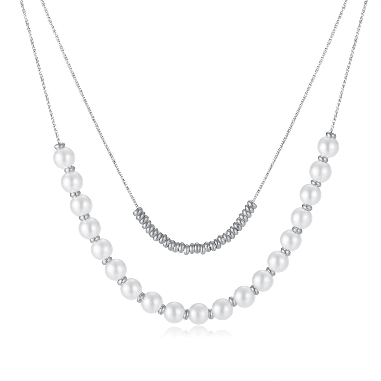 Stainless Steel Multi-Strand Pearl Beaded Chain Necklaces / KN0002