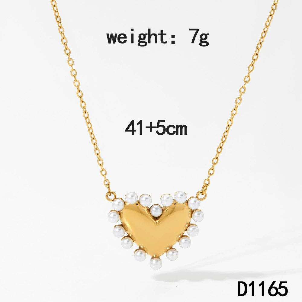 Stainless Steel Pearl Heart Earrings and Necklace / 25003043