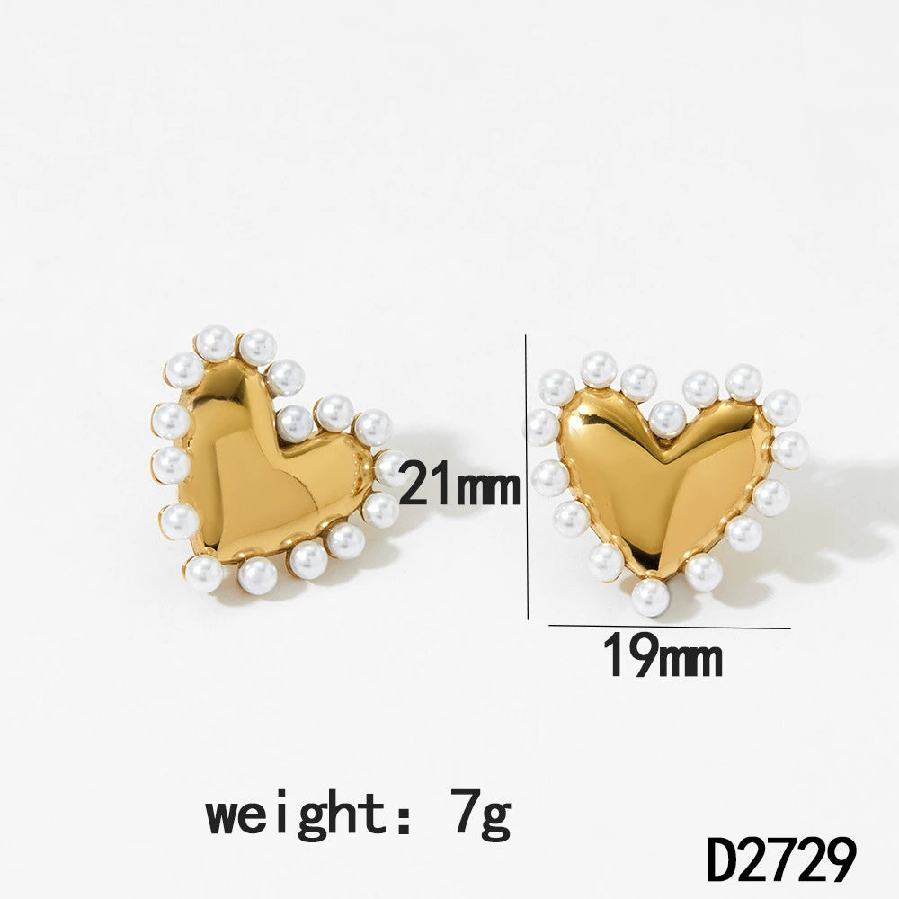 Stainless Steel Pearl Heart Earrings and Necklace / 25003043