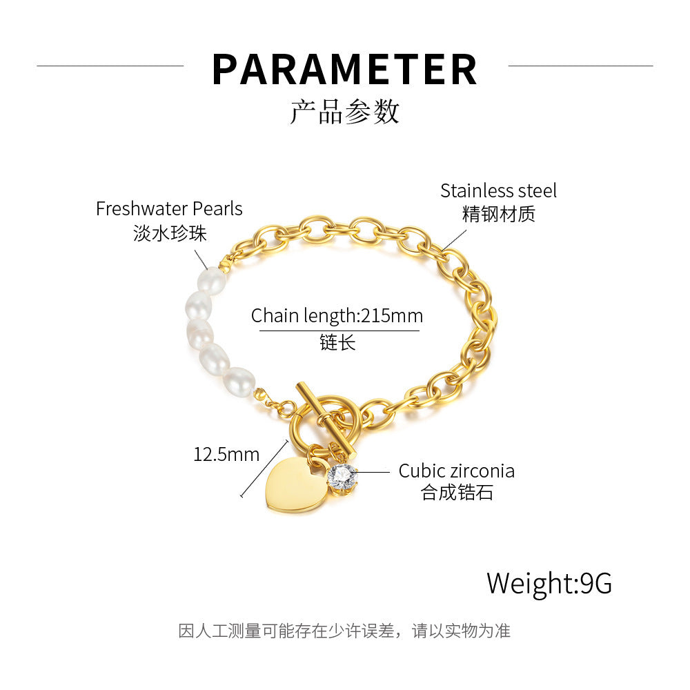 Stainless Steel Pearl Jointed Chain Bracelet / KB0016