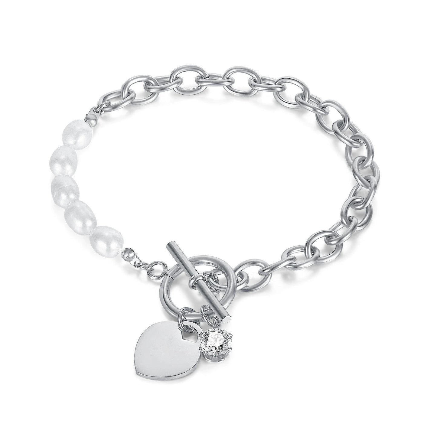 Stainless Steel Pearl Jointed Chain Bracelet / KB0016
