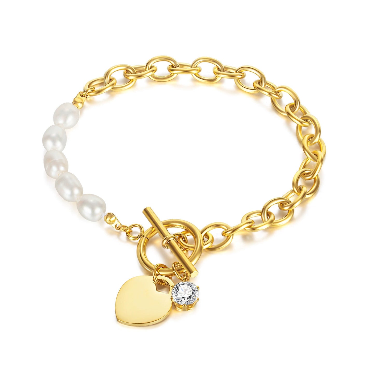 Stainless Steel Pearl Jointed Chain Bracelet / KB0016