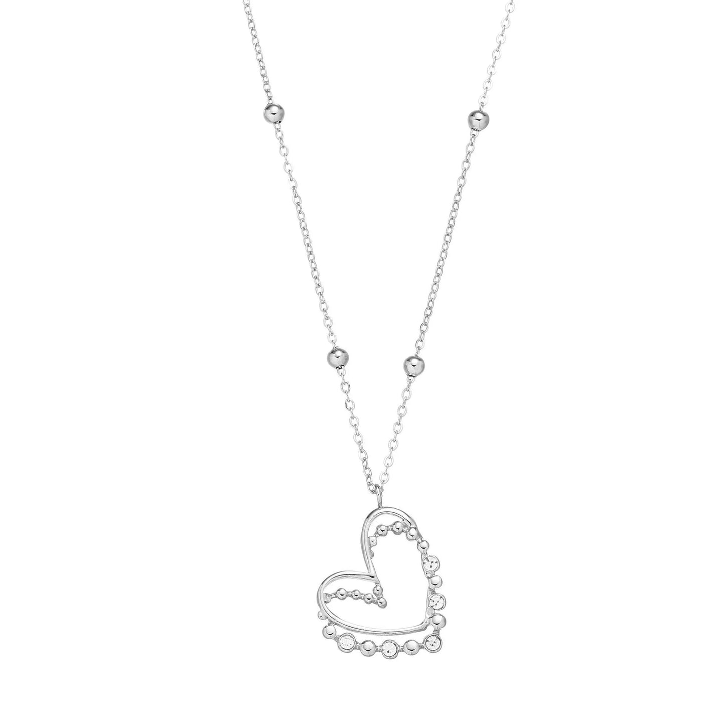 Stainless Steel Rhinestone Inlay Dual Heart Pendant Necklace / KN1017