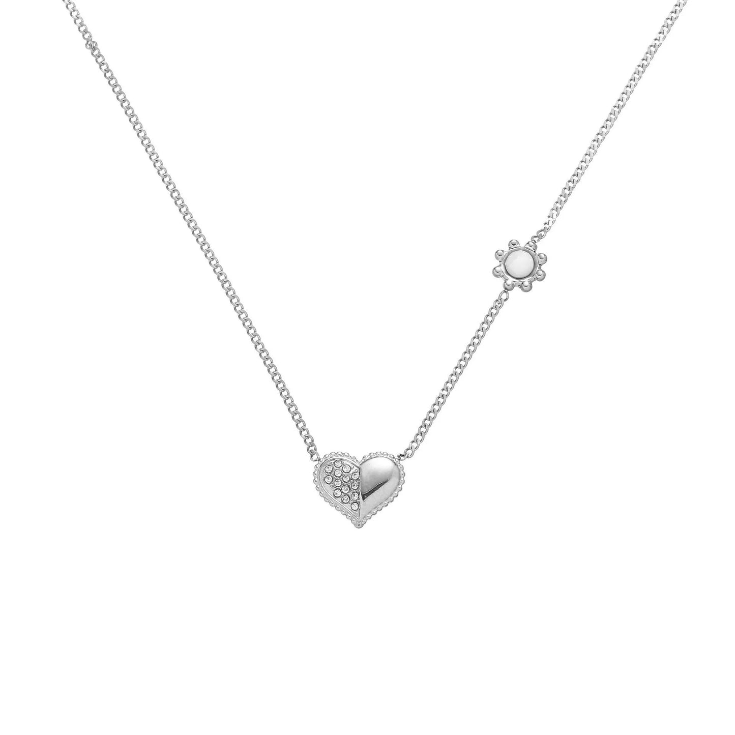 Stainless Steel Rhinestone Inlay Heart Pendant Necklace / KN1016