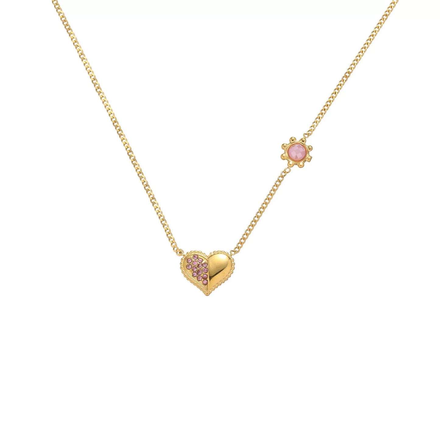 Stainless Steel Rhinestone Inlay Heart Pendant Necklace / KN1016