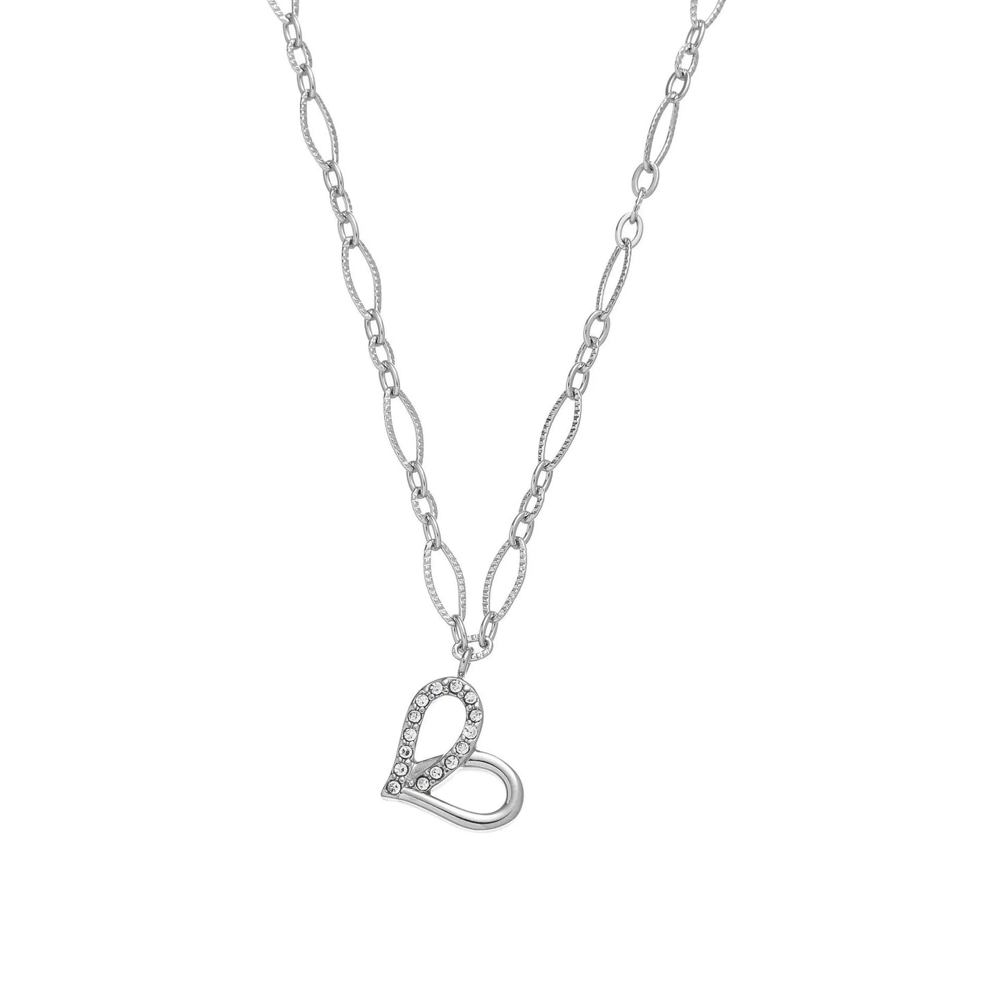 Stainless Steel Rhinestone Inlay Heart Pendant Necklace / KN1018