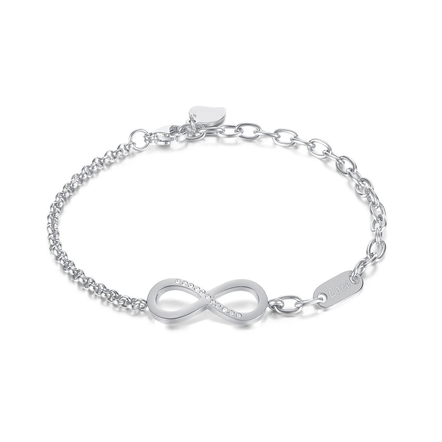 Stainless Steel Rhinestone Inlay Number 8 Chain Bracelet / 25303068
