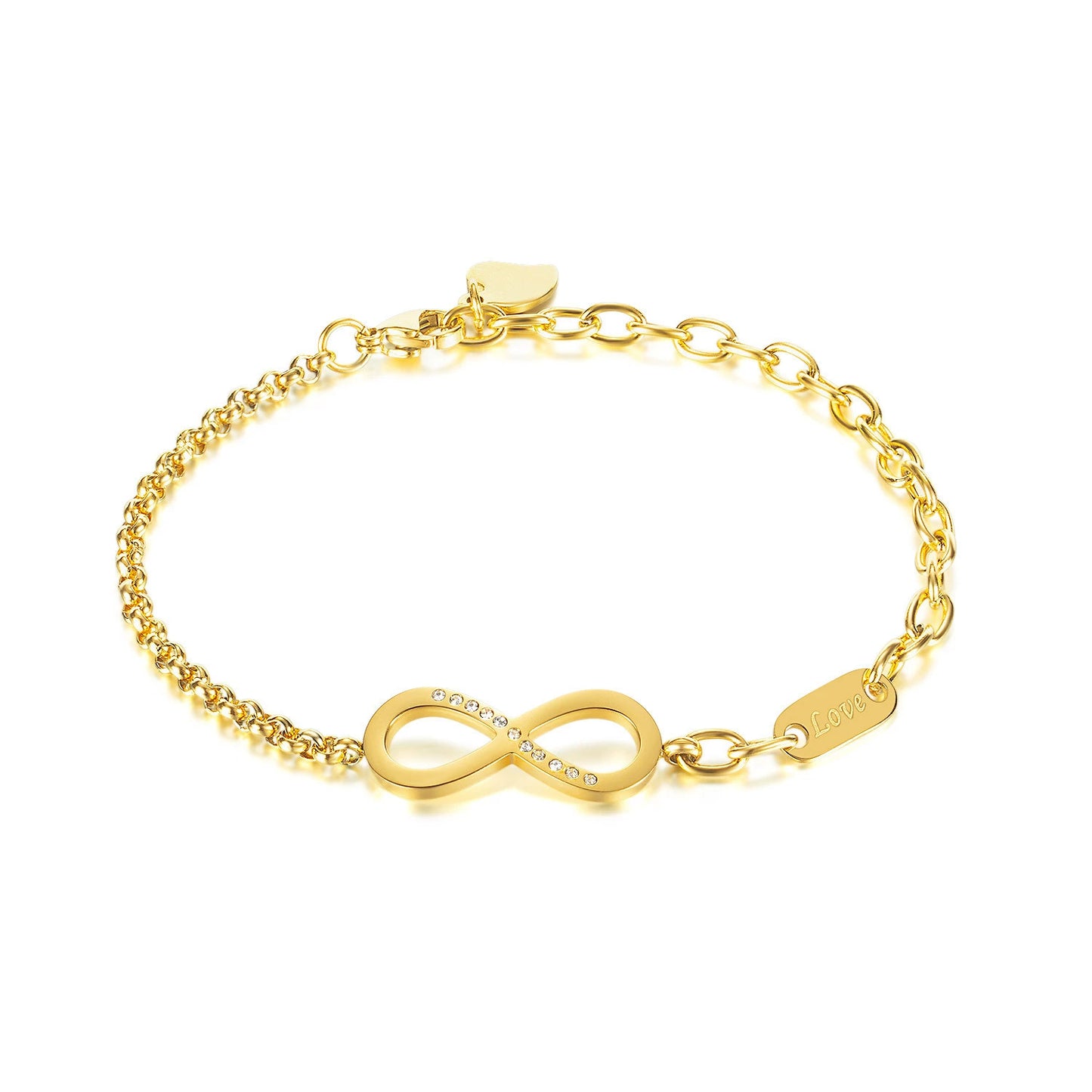 Stainless Steel Rhinestone Inlay Number 8 Chain Bracelet / 25303068