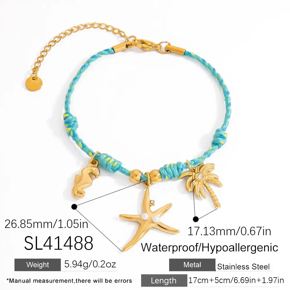 Stainless Steel Sea Shell Starfish Charm Bracelet / 25303088
