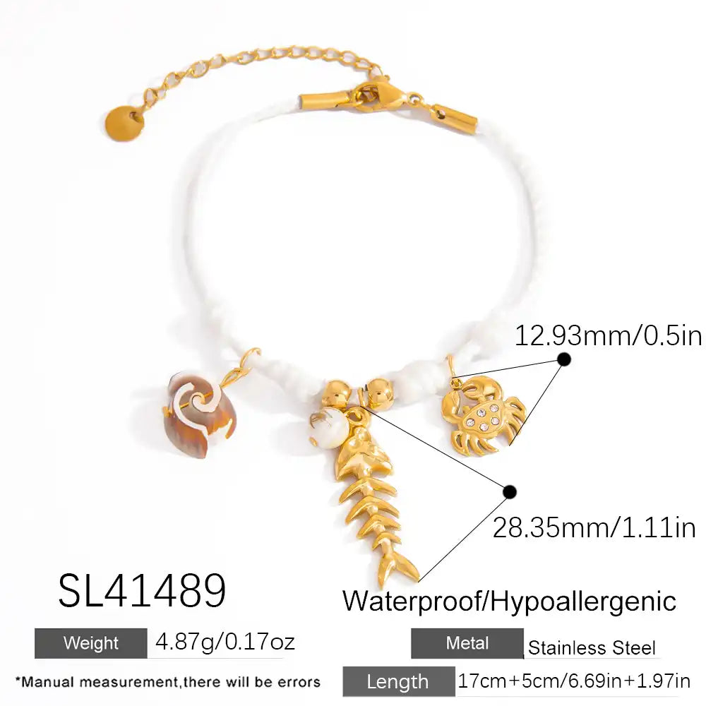 Stainless Steel Sea Shell Starfish Charm Bracelet / 25303088