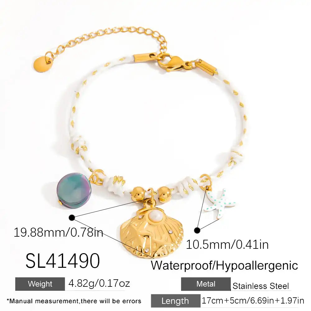 Stainless Steel Sea Shell Starfish Charm Bracelet / 25303088