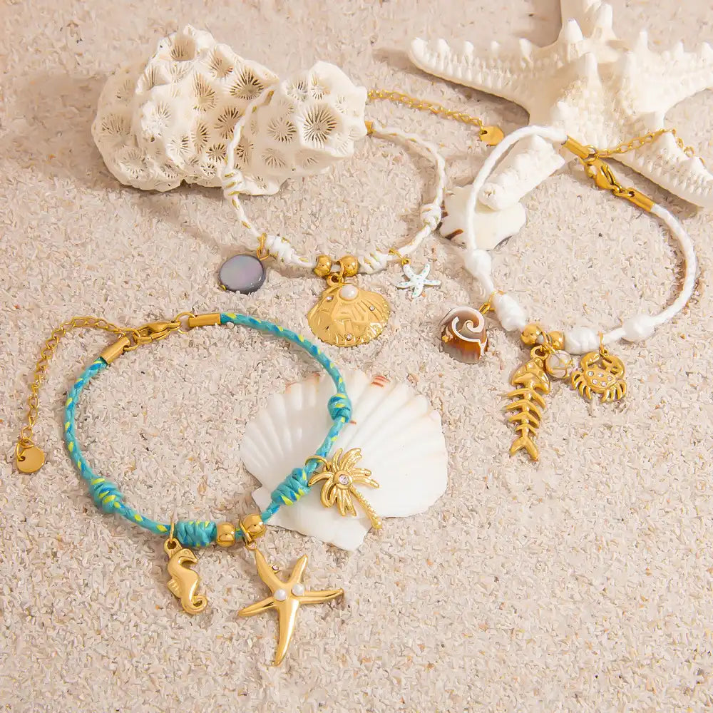 Stainless Steel Sea Shell Starfish Charm Bracelet / 25303088