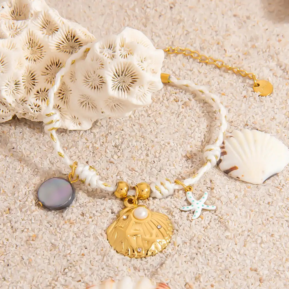 Stainless Steel Sea Shell Starfish Charm Bracelet / 25303088