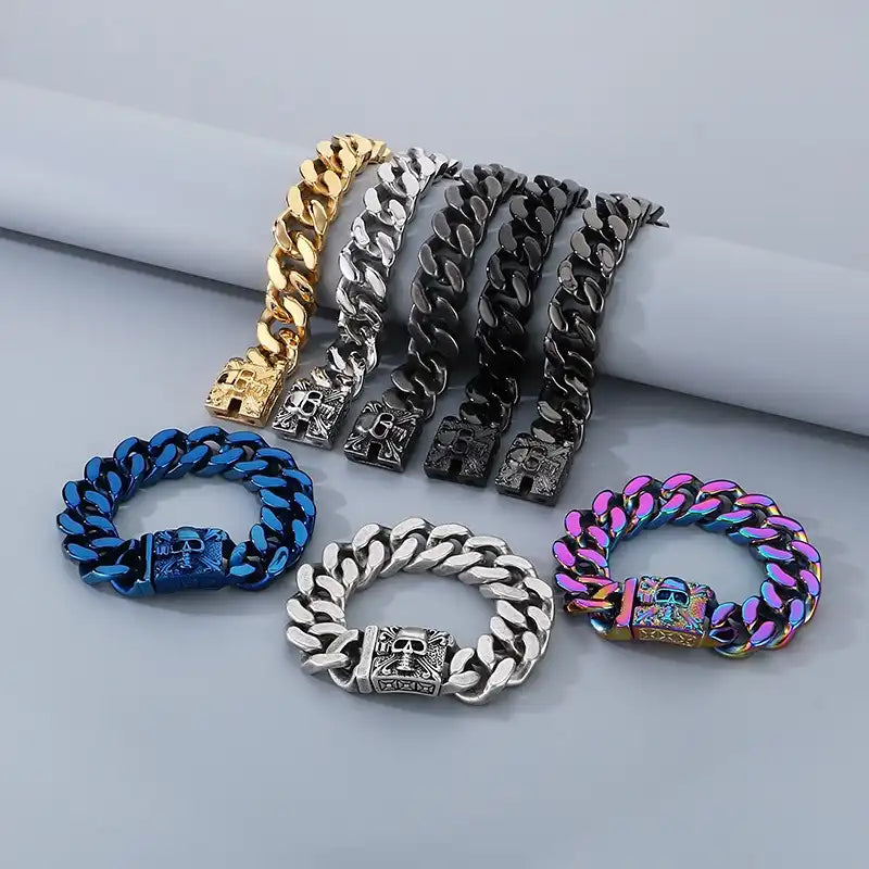 Stainless Steel Skull Cuban Chain Bracelet / KB0028