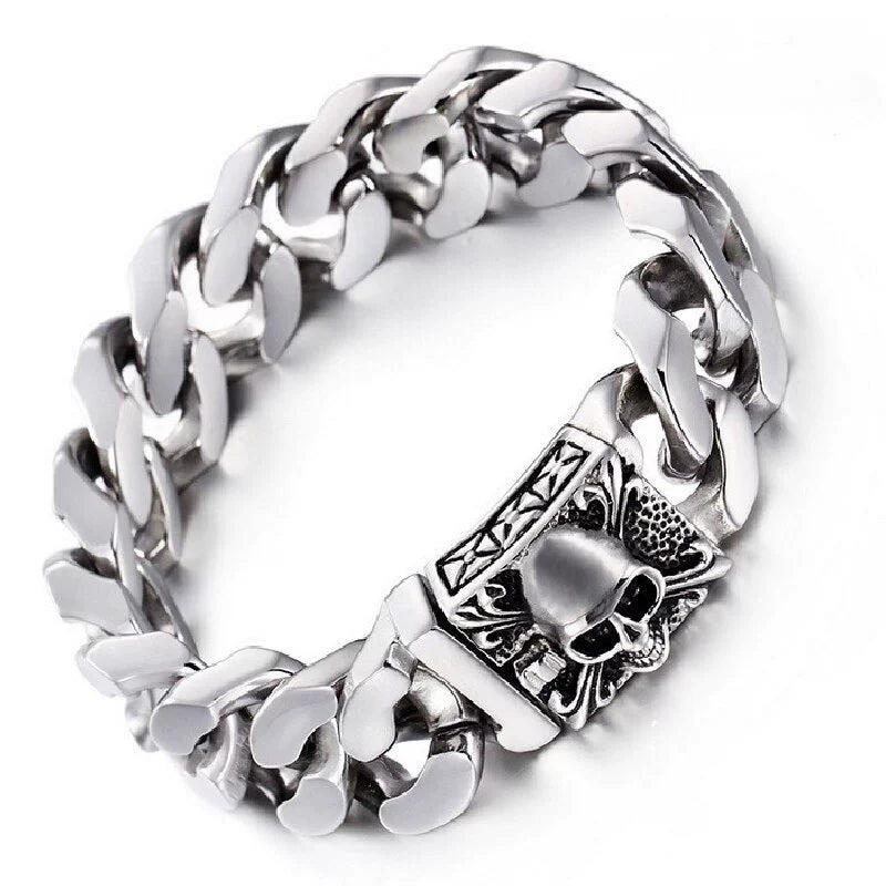 Stainless Steel Skull Cuban Chain Bracelet / KB0028
