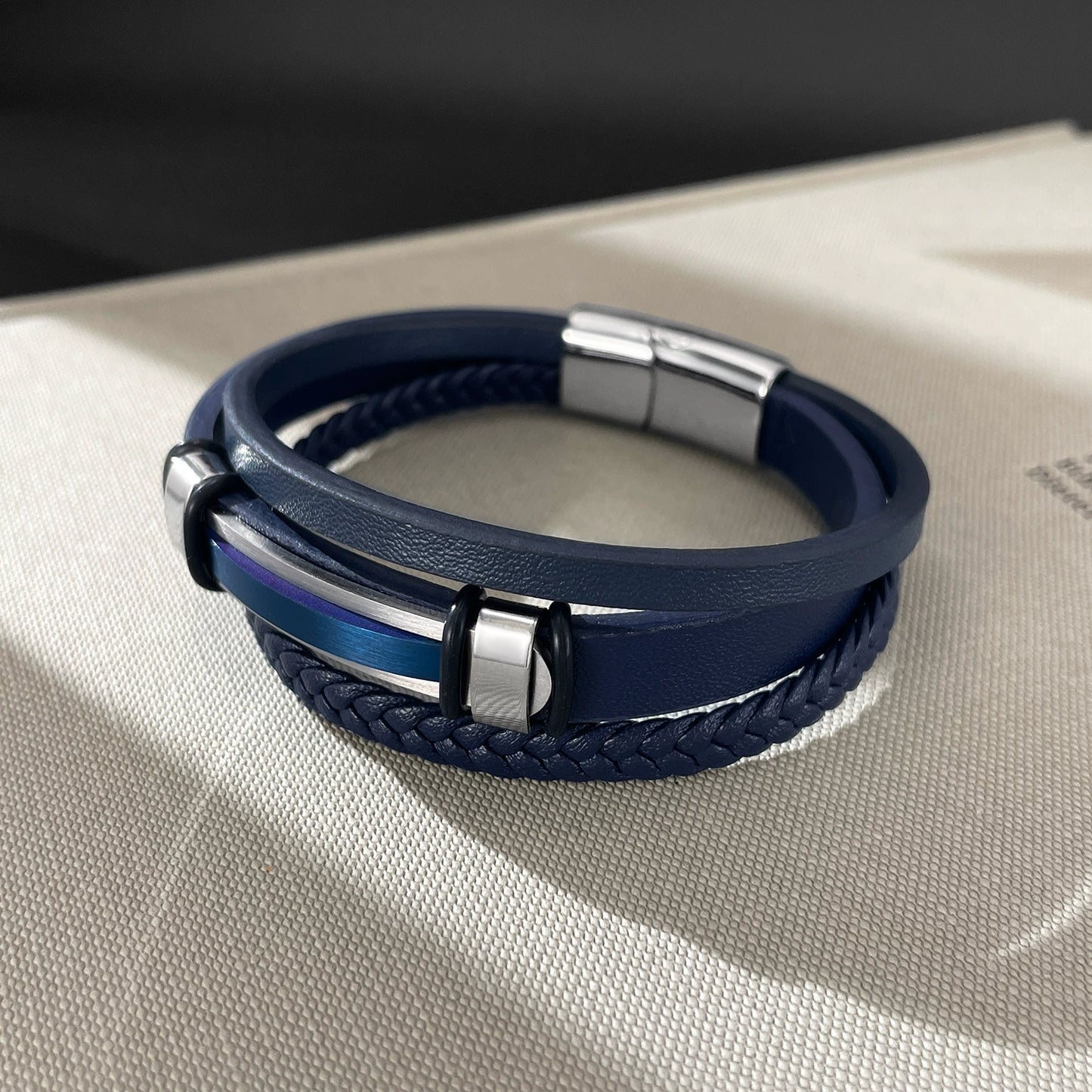 Stainless Steel Trendy Minimalist Multilayer Braided Leather Bracelet / KB5002