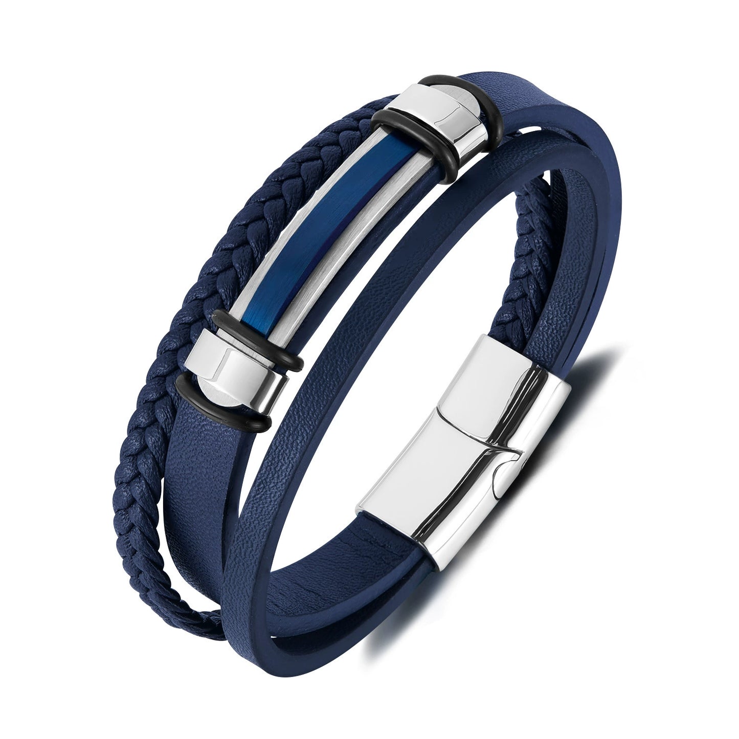 Stainless Steel Trendy Minimalist Multilayer Braided Leather Bracelet / KB5002
