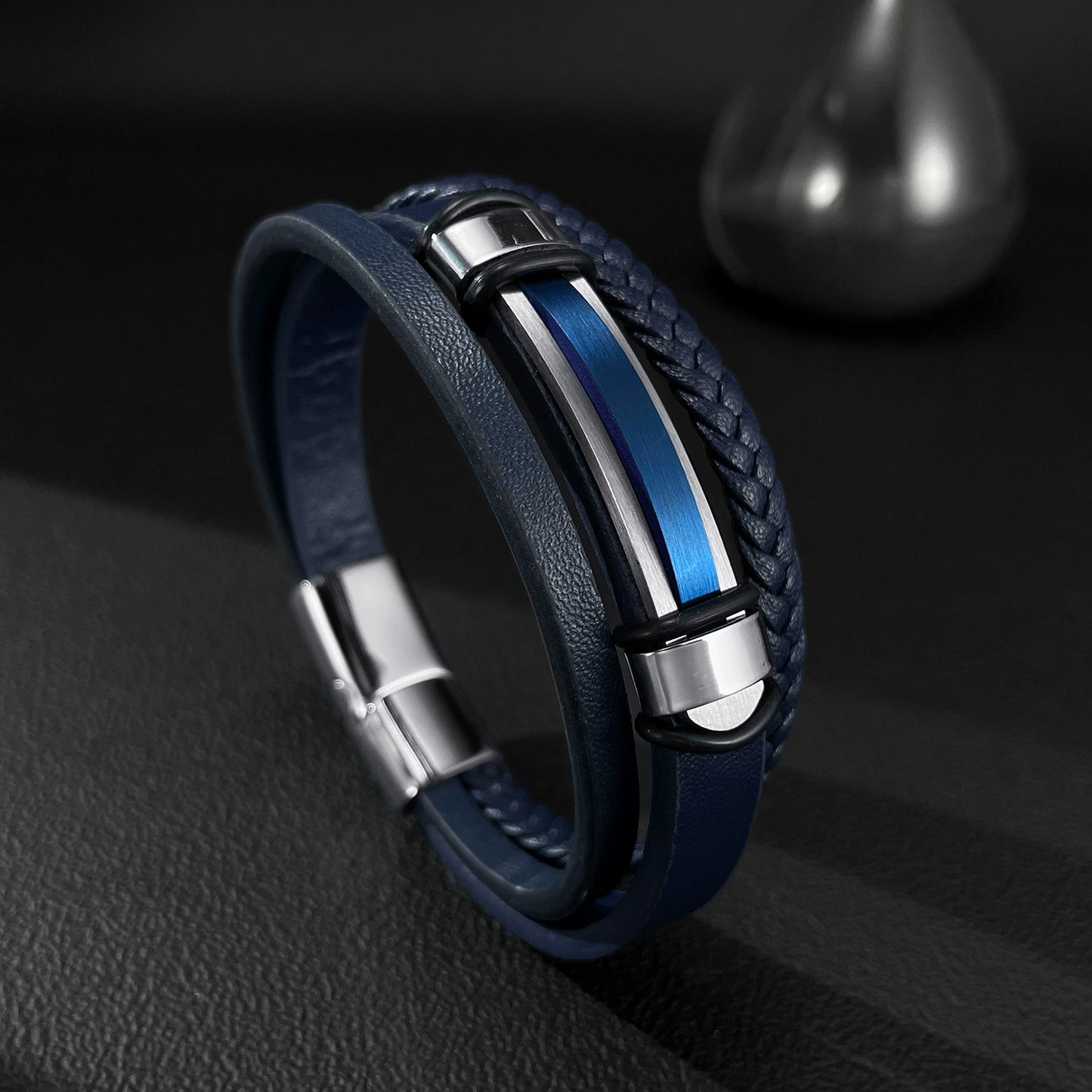 Stainless Steel Trendy Minimalist Multilayer Braided Leather Bracelet / KB5002