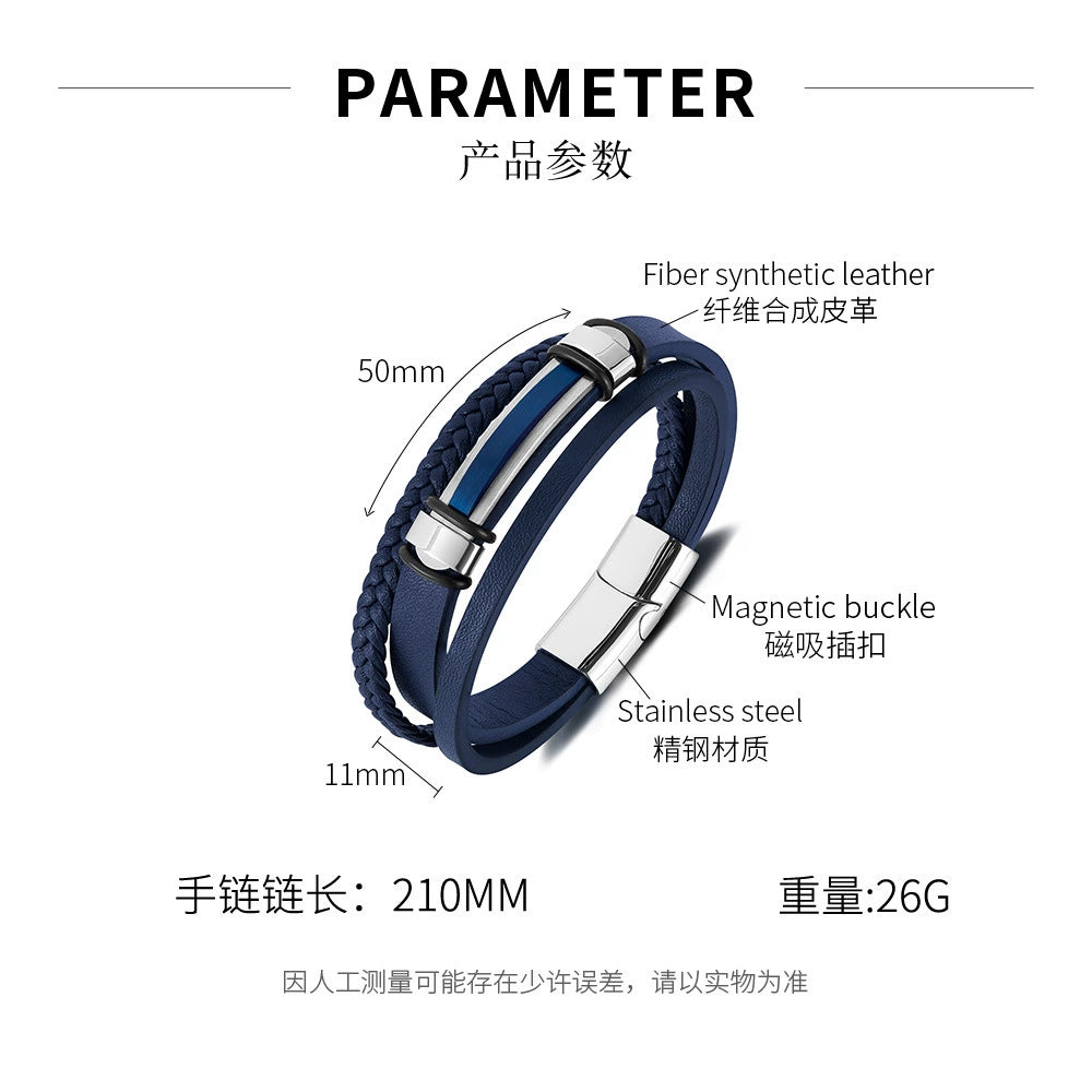 Stainless Steel Trendy Minimalist Multilayer Braided Leather Bracelet / KB5002