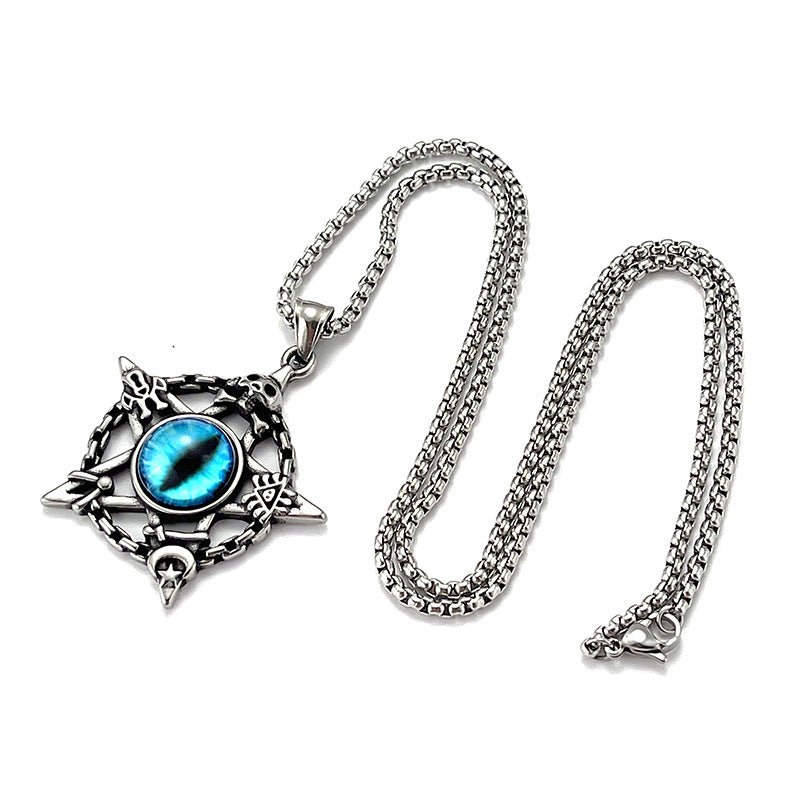 Stainless Steel Vintage Blue Evil Eye Pendant Necklaces / KJ0189