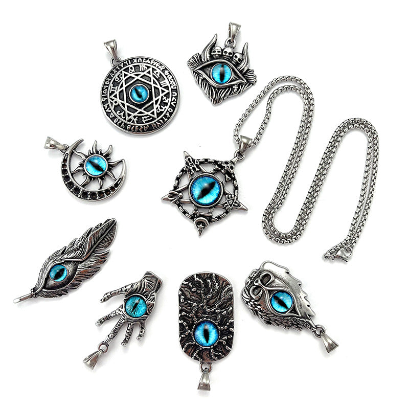 Stainless Steel Vintage Blue Evil Eye Pendant Necklaces / KJ0189