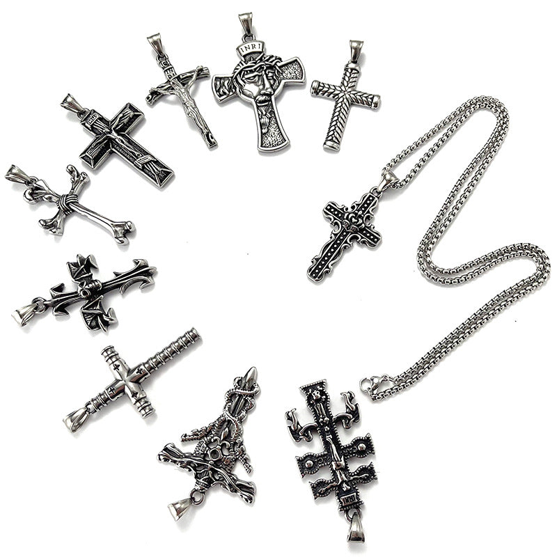 No.10 Stainless Steel Vintage Cross Pendant Necklace / KJ0206