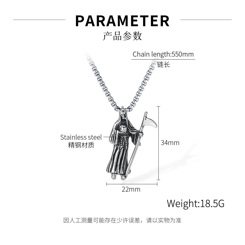 Stainless Steel Vintage Death Scythe Wings Pendant Necklaces