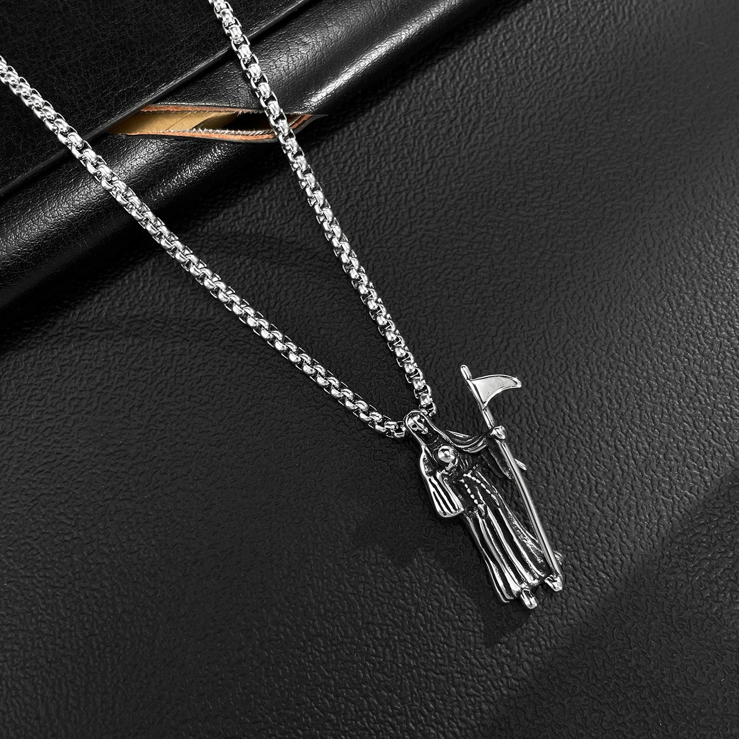 Stainless Steel Vintage Death Scythe Wings Pendant Necklaces