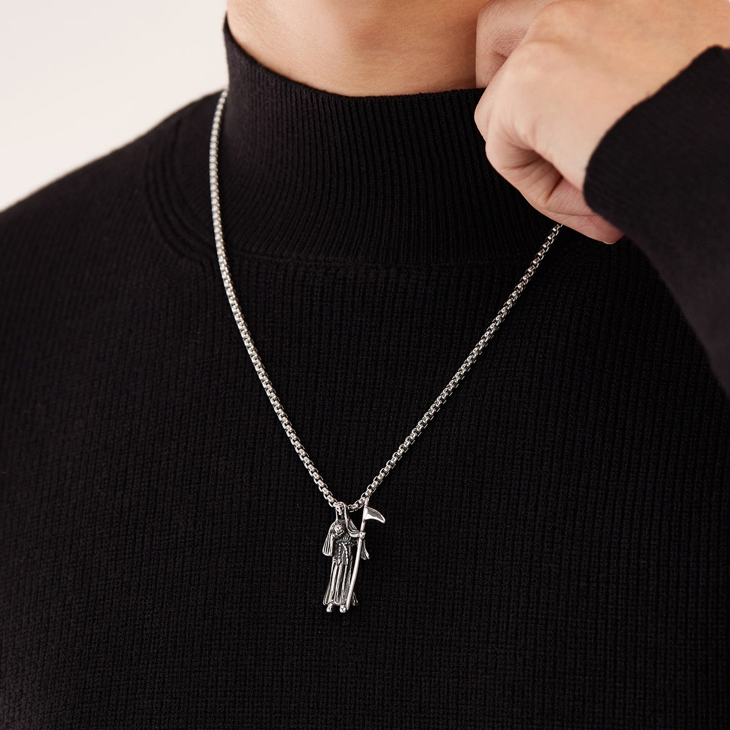Stainless Steel Vintage Death Scythe Wings Pendant Necklaces