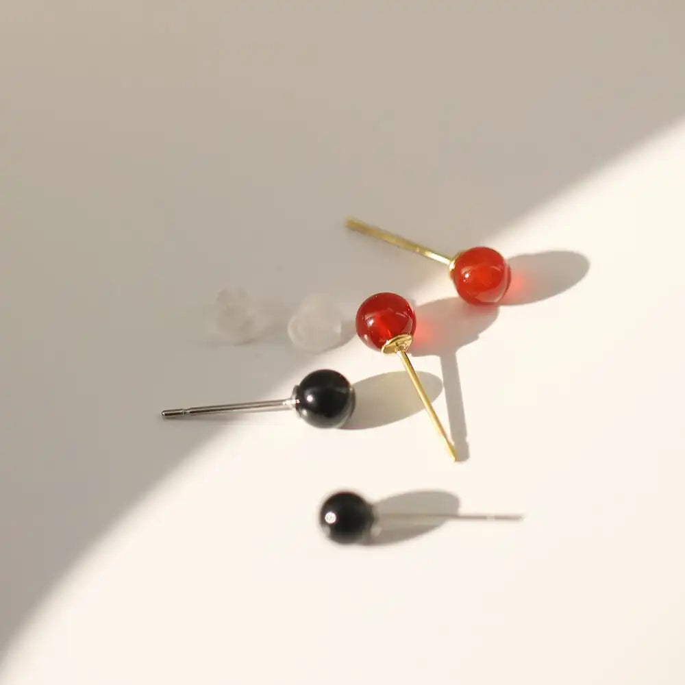 Stainless Steel Vintage Matt Teardrop Natural red agate earrings / 25104004
