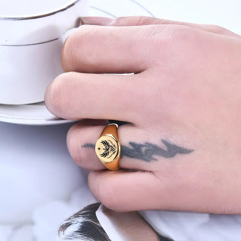 Stainless Steel Vintage Signet and Band Rings / 25205004