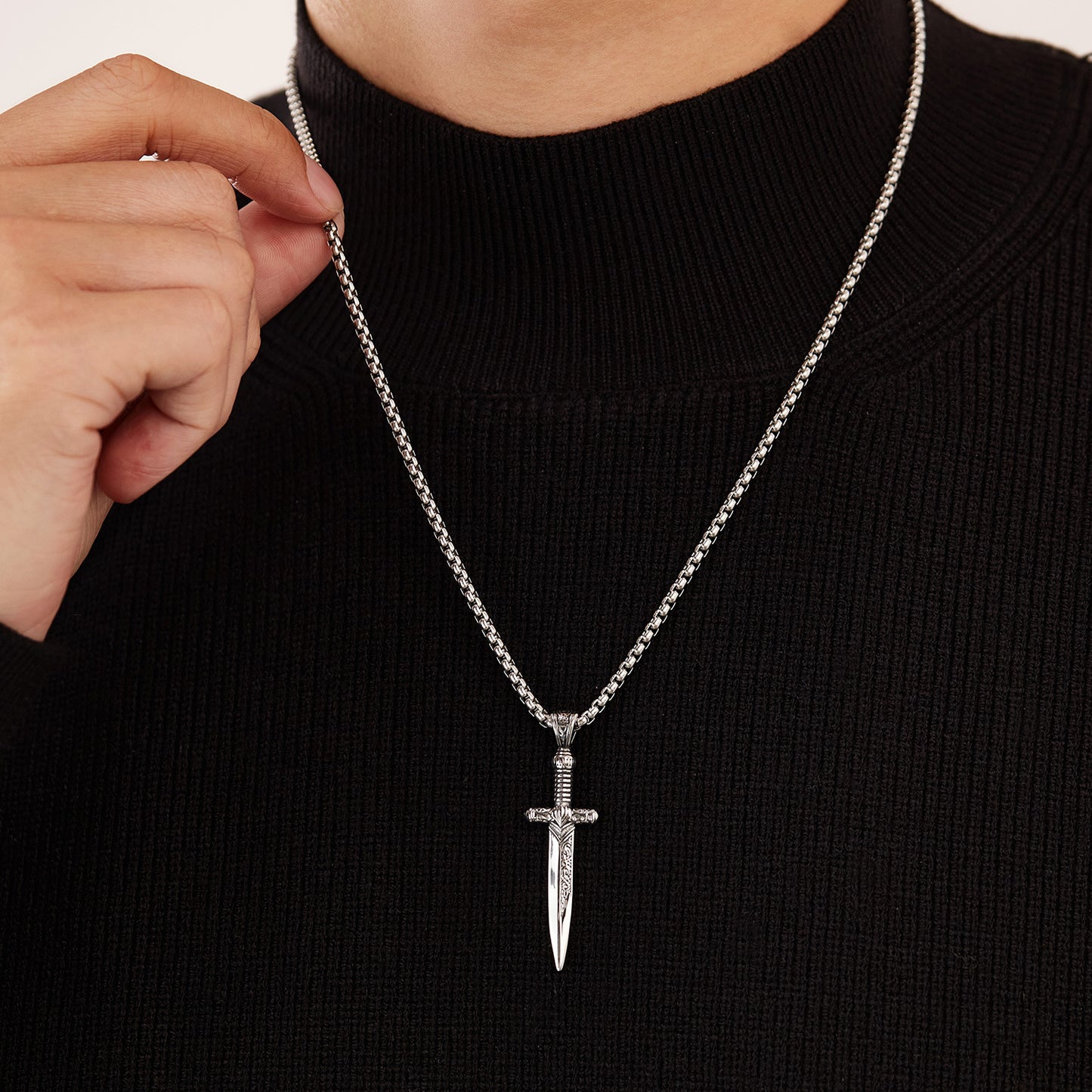 Stainless Steel Vintage Sword Wings Pendant Necklaces / KJ0175
