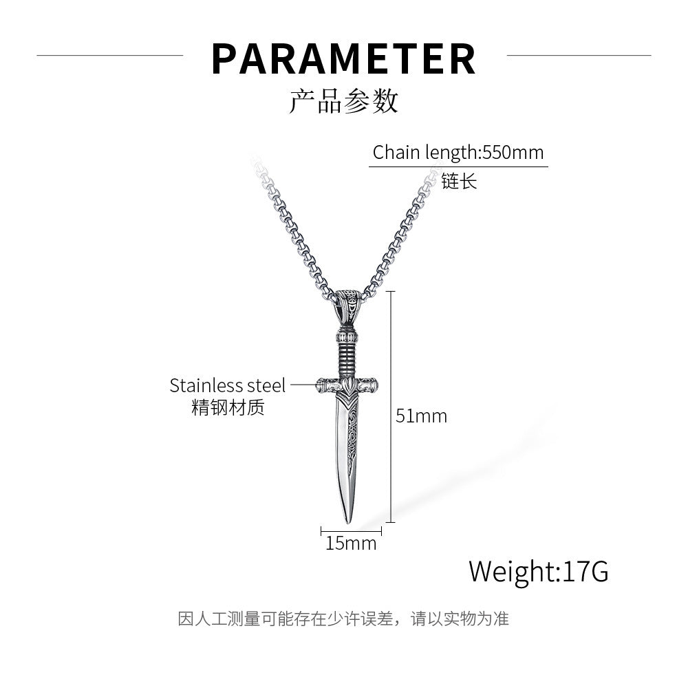 Stainless Steel Vintage Sword Wings Pendant Necklaces / KJ0175