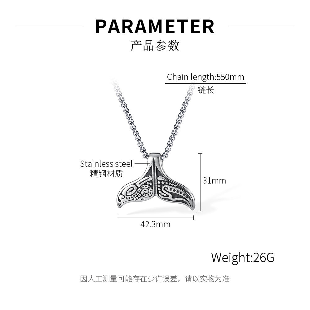 Stainless Steel Vintage Whale Wings Pendant Necklaces