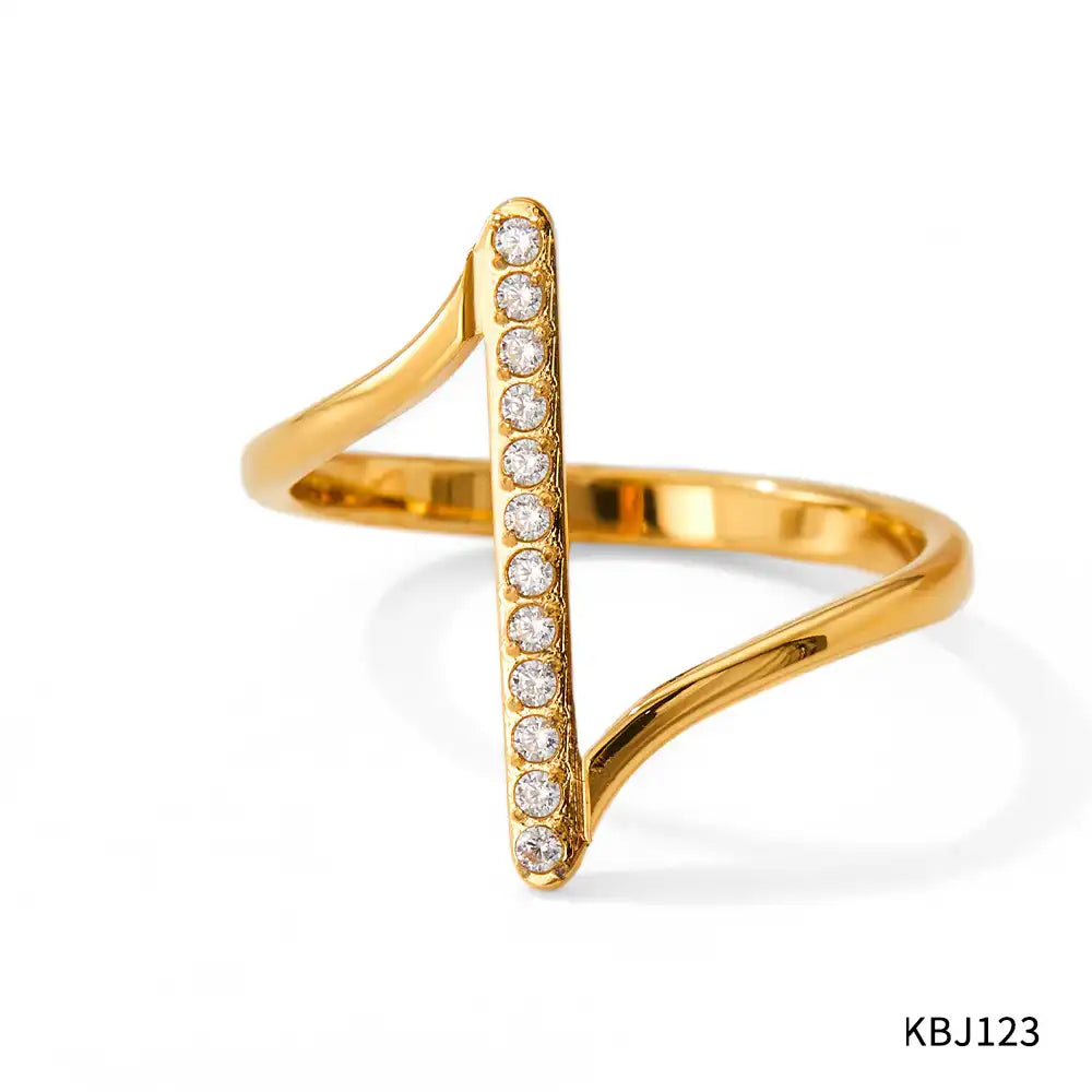 Stainless Steel Wave Micro-Inlaid Zirconia Ring / 25204015