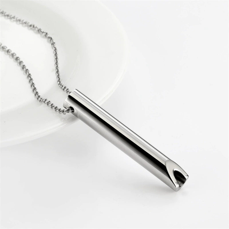 Stainless Steel Polished Whistle Pendant Necklace / KN1029