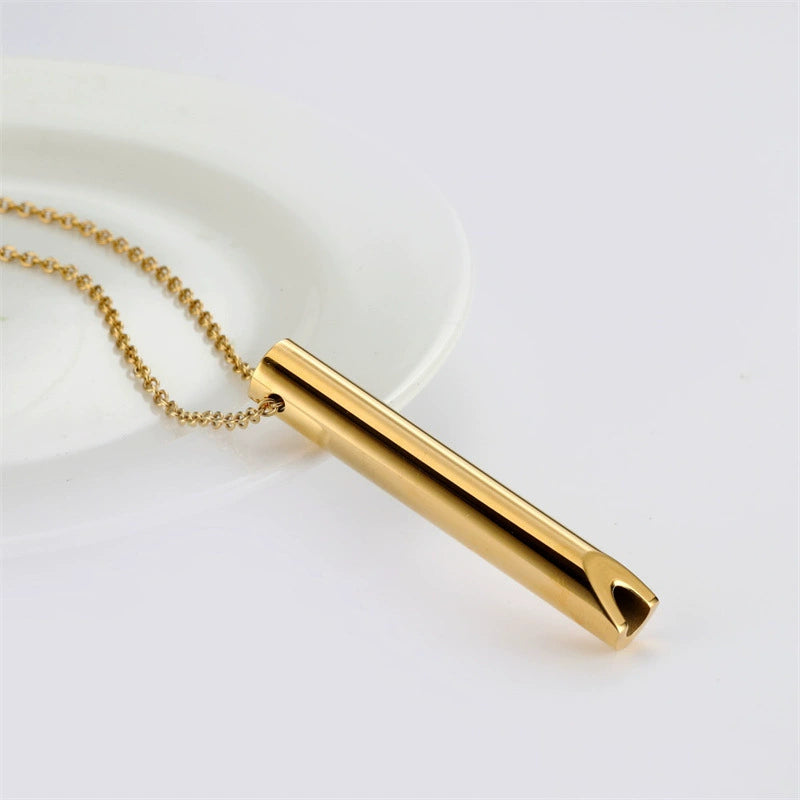 Stainless Steel Polished Whistle Pendant Necklace / KN1029