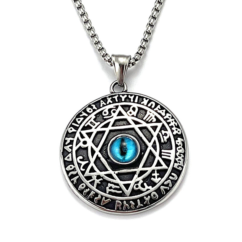 Stainless Steel Round Vintage Blue Evil Eye Pendant Necklaces / KJ0190
