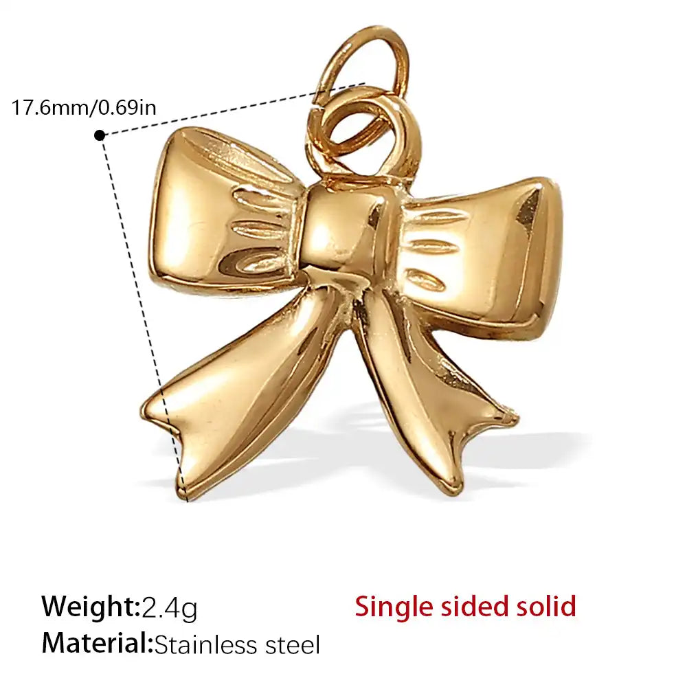 Stainless steel 18K gold plated bow heart pendant / 25504024