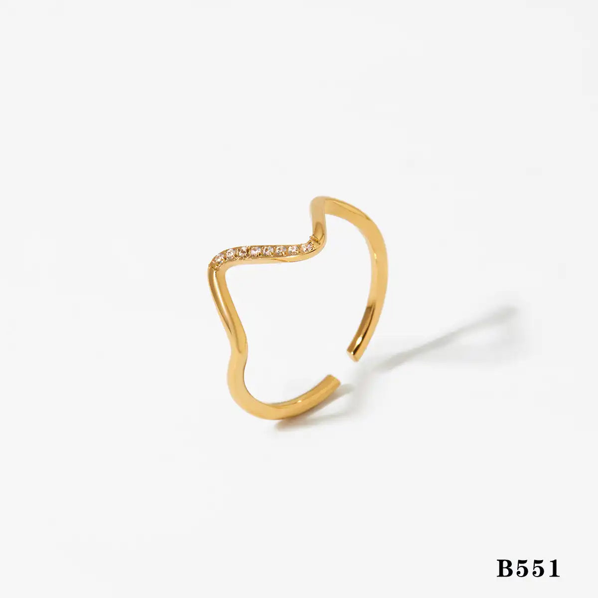 Stainless steel Rhinestone Inlay Minimalist Wave Ring / 25204016