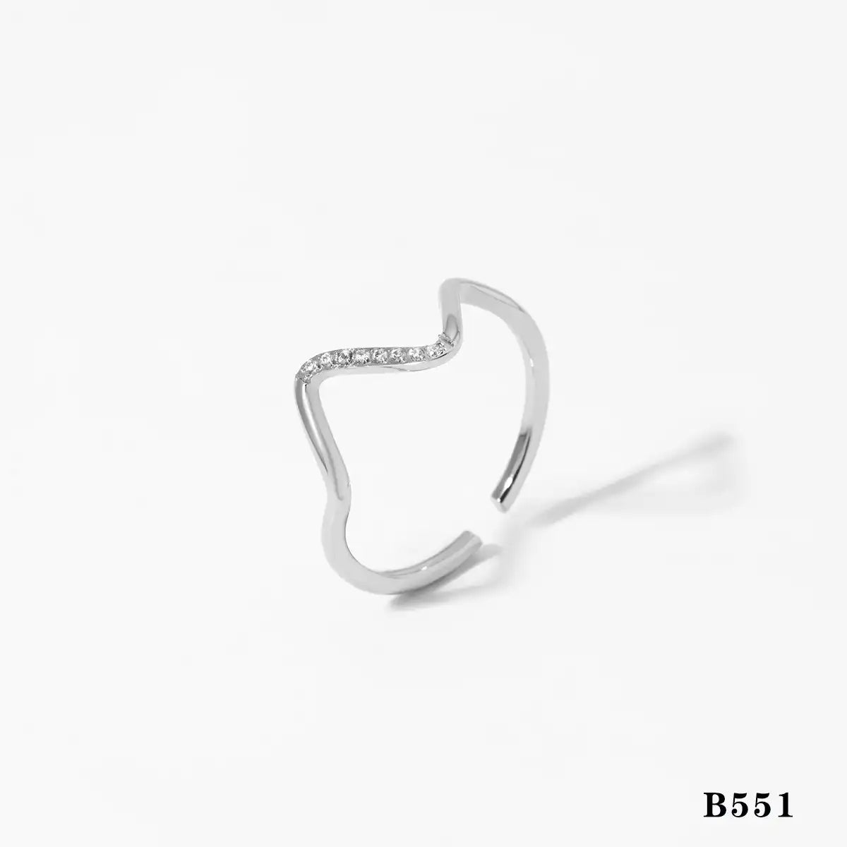 Stainless steel Rhinestone Inlay Minimalist Wave Ring / 25204016