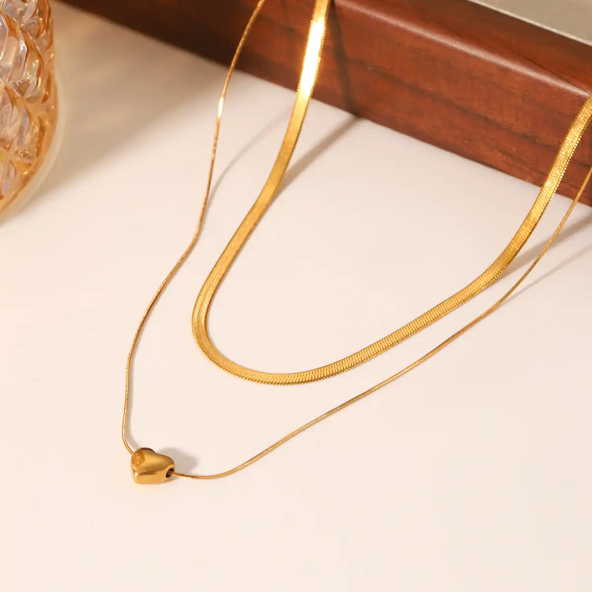 Stainless steel Heart Pendant necklace with blade chain and snake chain / 25003058